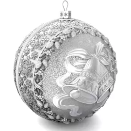 Set of 3 silver Christmas balls "Bullfinches, Bells and a Winter fairy tale"